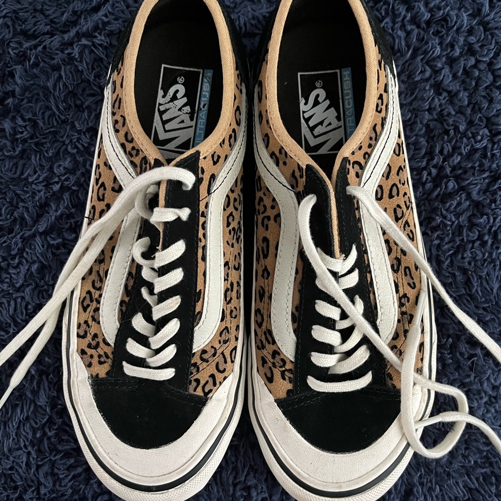 Vans Old Skool Leopard Print Sneakers in Black, Tan & White